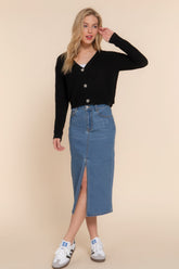 Black Long Sleeve V-neck Sweater Cardigan Simmer & Fay
